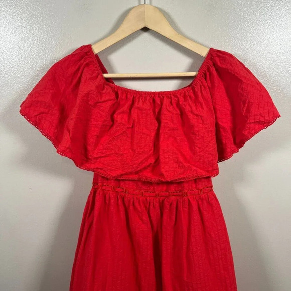 Lucy Paris Tiered Midi Dress Size XS Red Off the Shoulder Peasant Boho Vacation - Picture 6 of 8